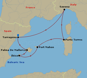 Mediterranean Balearics gay group cruise map