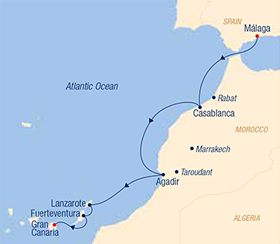 Malaga to Gran Canaria Gay Cruise map
