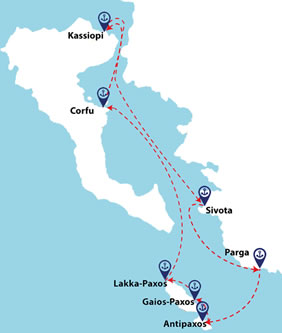 Corfu Greece gay cruise map