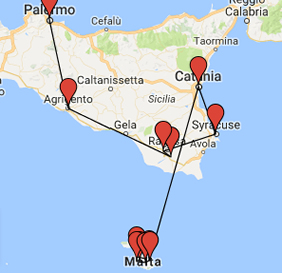 Sicily & Malta Gay Tour Map