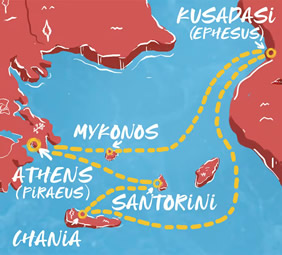 Greek Isles gay cruise map