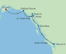 Alaska Southbound Glacier Gay Cruise map