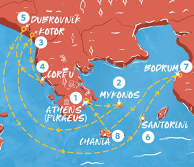 Greek Isles & Adriatic gay cruise map