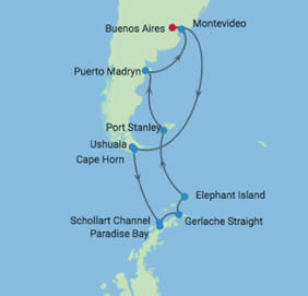 Antarctica & South America gay cruise map