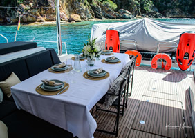 Lagoon catamaran dining