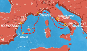 Rome to Barcelona gay cruise map