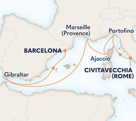 Rome to Barcelona gay cruise map