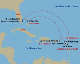 Eastern Caribbean gay cruise map