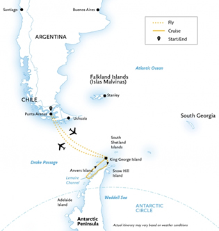Antarctica luxury gay adventure cruise map