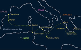 Athens to Barcelona gay cruise map