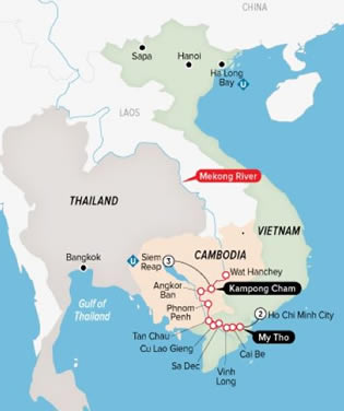 Vietnam & Cambodia All-Gay Mekong River Cruise Tour map
