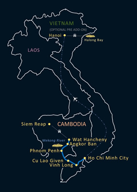Vietnam & Cambodia gay cruise map