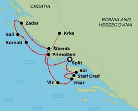 Dalmatia gay cruise map
