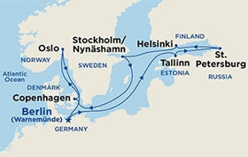 Scandinavia Capitals & St.Petersburg gay cruise map