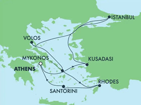 Greek Isles & Turkey gay cruise map