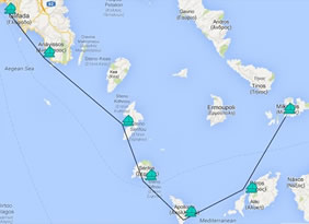 Greece gay cruise from Athens to Mykonos map