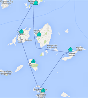 Mykonos & Santorini gay sailing cruise map