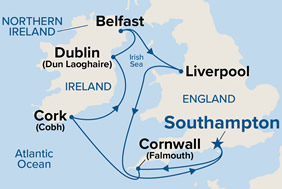 Ireland & England gay cruise map