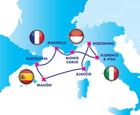 Mediterranean Riviera gay cruise map