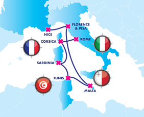 Mediterranean luxury gay cruise map