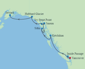 Alaska Northbound Glacier Gay Cruise map
