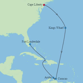New York to Southern Caribbean Gay Cruise map