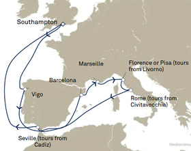Mediterranean Highlights Gay Group Cruise map
