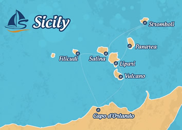 Sicily Aeolian islands gay sailing cruise map