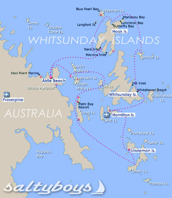 Australia Whitsunday Islands Gay sailing cruise map