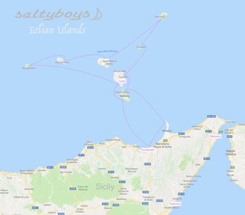 Sicily Eolian Islands Gay sailing cruise map
