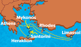 Greek Isles gay cruise map