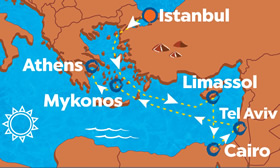 Istanbul to Athens Gay Cruise 2024 map