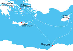 Greece & Egypt gay cruise map