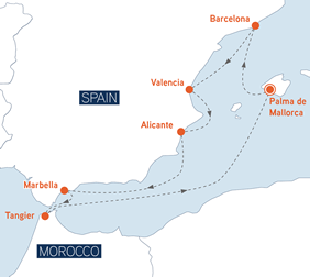 Spain Mediterranean gay cruise map