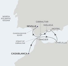 Casablanca to Seville gay cruise map