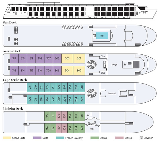 Uniworld Sao Gabriel ship Deck Plans