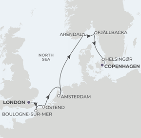 London to Copenhage gay cruise map