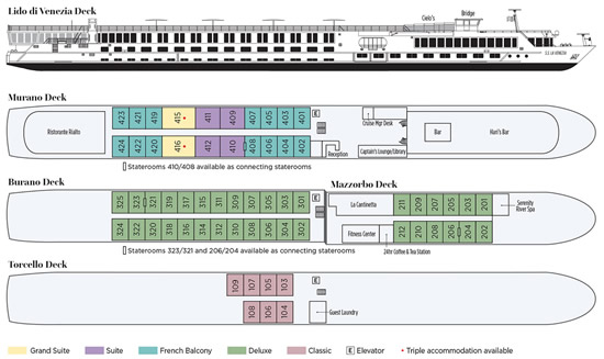 Uniworld La Venezia ship Deck Plans