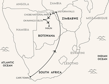 Southern Africa gay safari tour map