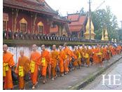 Laos gay tour - procession of monks