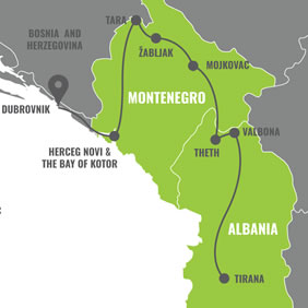 Montenegro & Albania Gay Adventure Tour Map