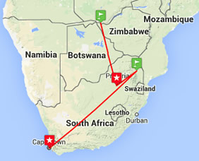 Southern Africa gay tour map