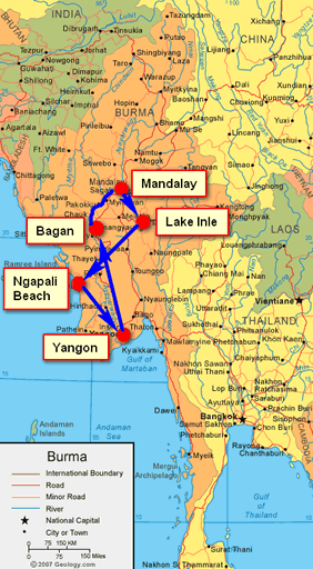 Myanmar gay tour map