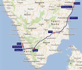 South India gay tour map