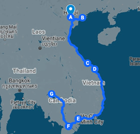 Vietnam & Cambodia gay tour map